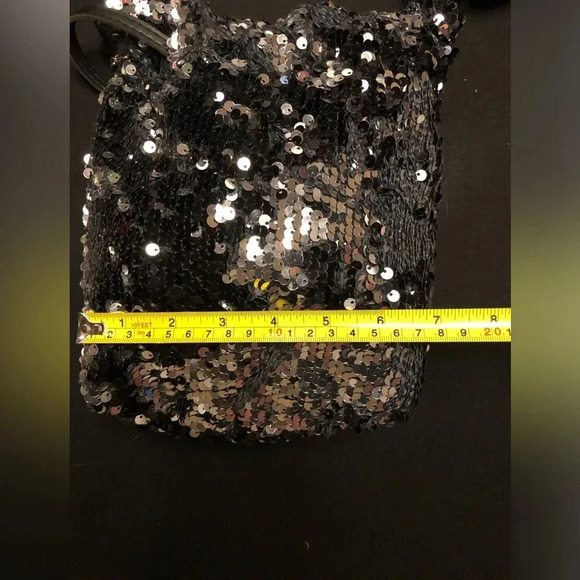 Sequin Cinch Bucket Bag Black Small Purse & Coach Wristlet in Great Condition - Picture 14 of 15